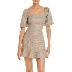 Aqua puff sleeve checked mini dress size L